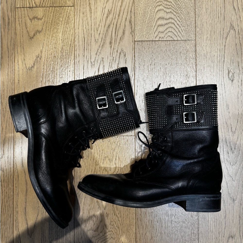 Black Studded Leather Boots